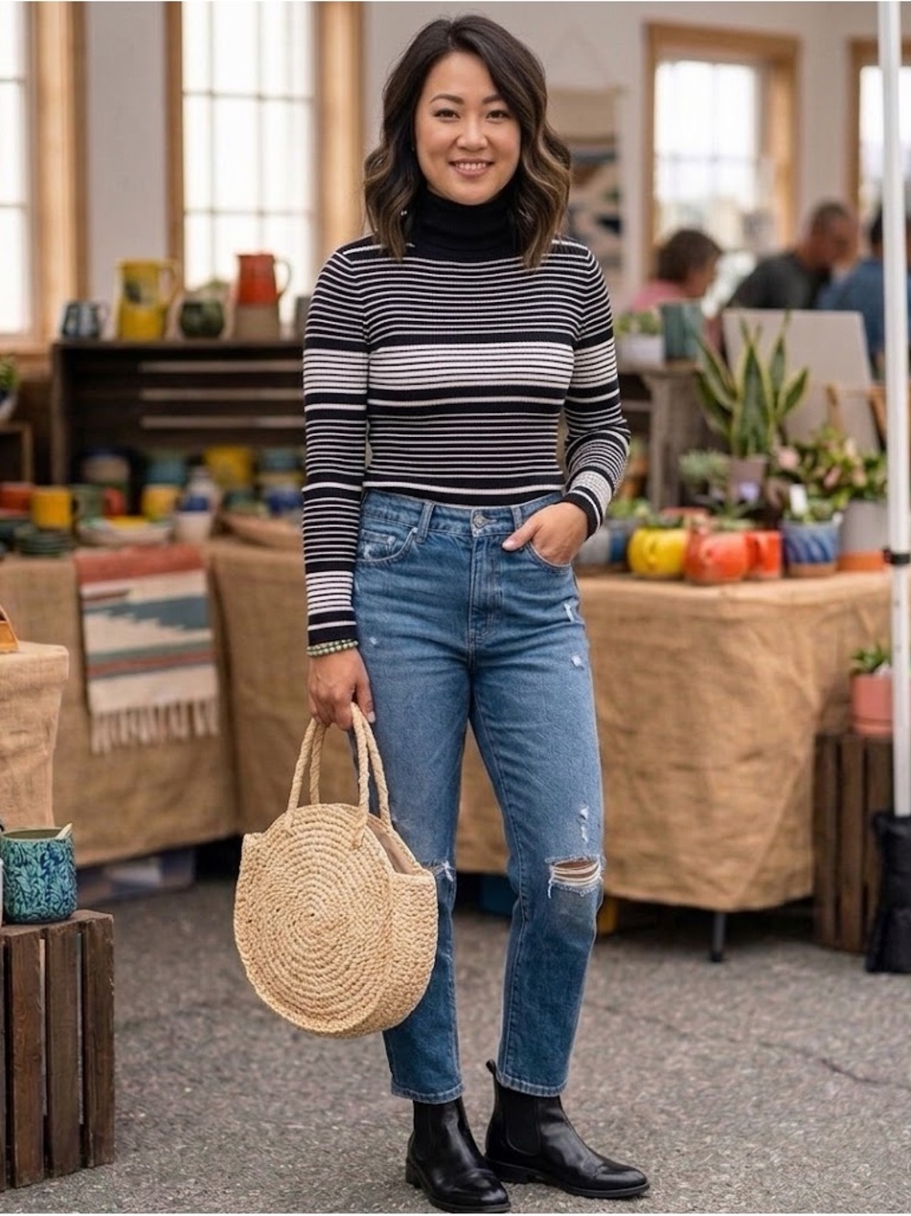 Philosophy Striped Ribbed Turtleneck Sweater Size XS